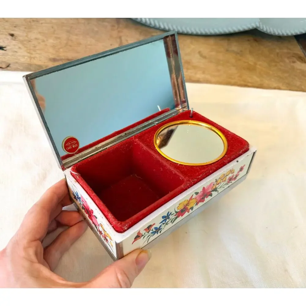 Lady-Mate Japan Music Jewelry Box Danube Wave Waltz Chrome Mirror Vintage